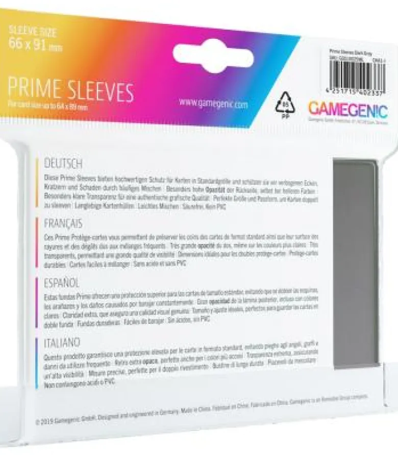 Gamegenic: Pack Prime Sleeves (Gris) (100)