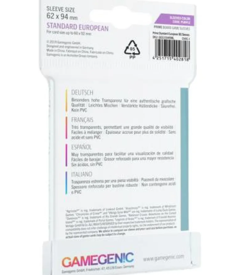 Gamegenic: Prime Standard European-Sized Sleeves 62x94mm (50)