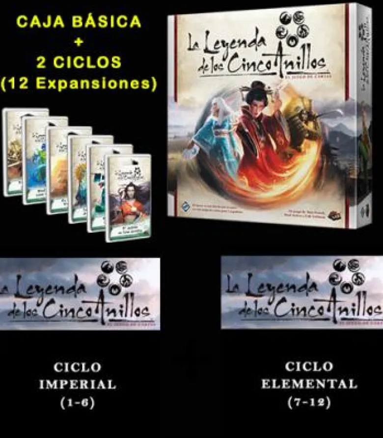 Pack Leyenda de los Cinco Anillos LCG: Caja de Inicio + Ciclo Imperial + Ciclo Elemental
